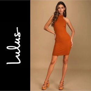 Lulu’s Rust Orange Ribbed Halter Bodycon Mini Dress / Medium NWT